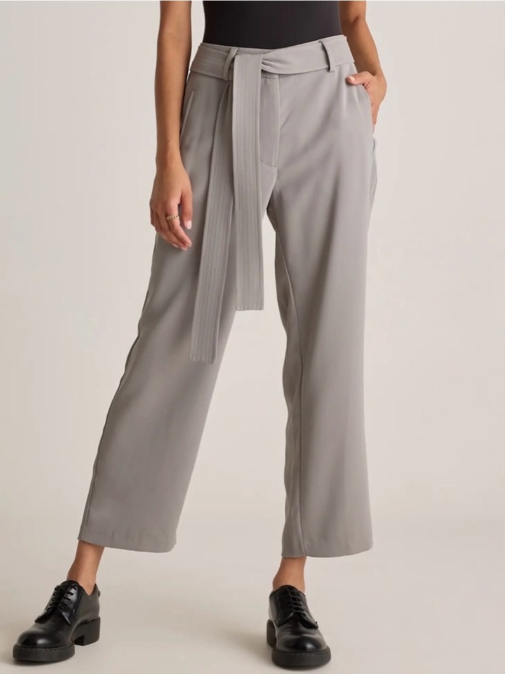 Quince High-Rise Paper Bag stretch crepe Pants - Light Gray